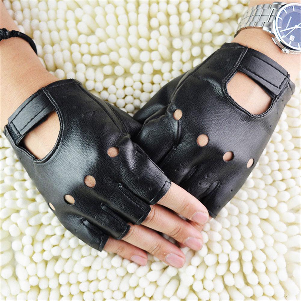 Leather Driving Glove - ユニセックスハーフフィンガーグローブ演劇用パンクヒップホップ運転用オートバイパフォーマンスパーティーフィンガーレスミトン人工皮革