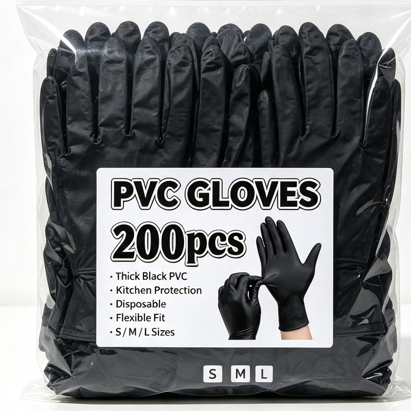 Latex Disposable Glove - 使い捨て黒手袋 男女兼用 ラテックスフリー ニトリルPVC 厚手 指が広がったタイプ