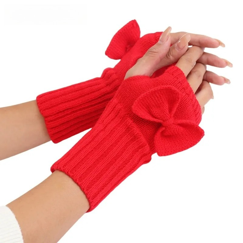 Fingerless Glove Knit - ニットボウフィンガーレスグローブ – 女性用の柔らかく暖かい冬用アームウォーマー、かわいい日常ファッションアクセサリー