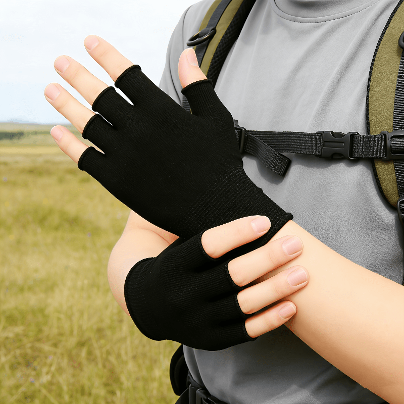 ブラックニットハーフフィンガーグローブ、通気性のあるストレッ - Fingerless Glove Knit のレビューと価格