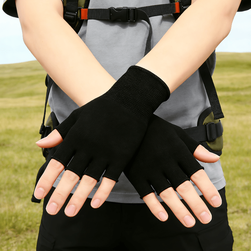 ブラックニットハーフフィンガーグローブ、通気性のあるストレッ - Fingerless Glove Knit のレビューと価格