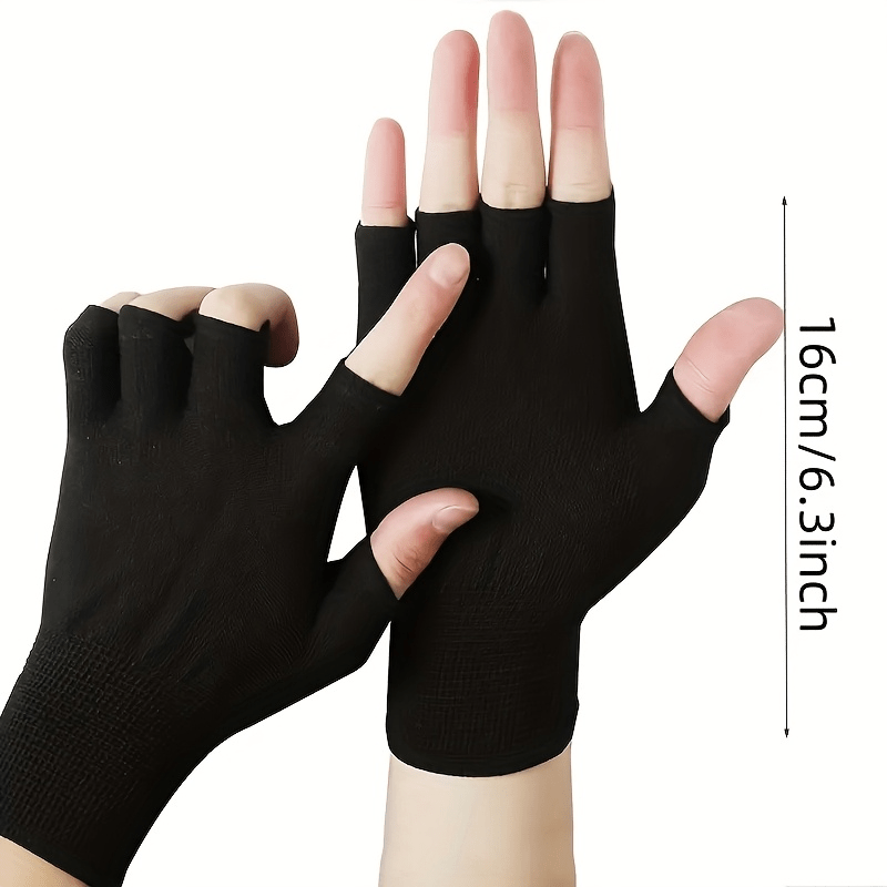 ブラックニットハーフフィンガーグローブ、通気性のあるストレッ - Fingerless Glove Knit のレビューと価格