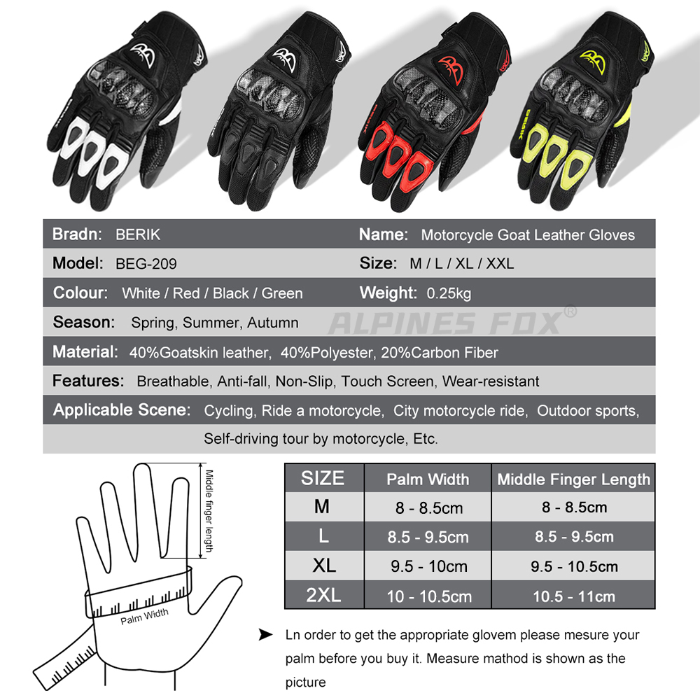 BERIK 手袋ヤギ革オートバイ手袋男性女性モトクロス手袋レ - Cycling Glove Padded のレビューと価格
